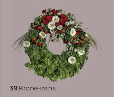 Røde og hvite blomster i krans